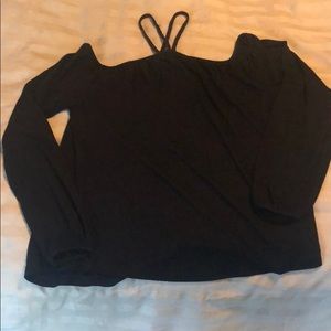 Black open shoulder long sleeve shirt
